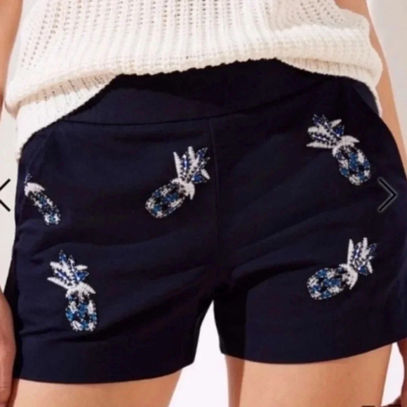 Loft navy blue embellished pineapple shorts stitched and beaded detailing - Picture 3 of 9